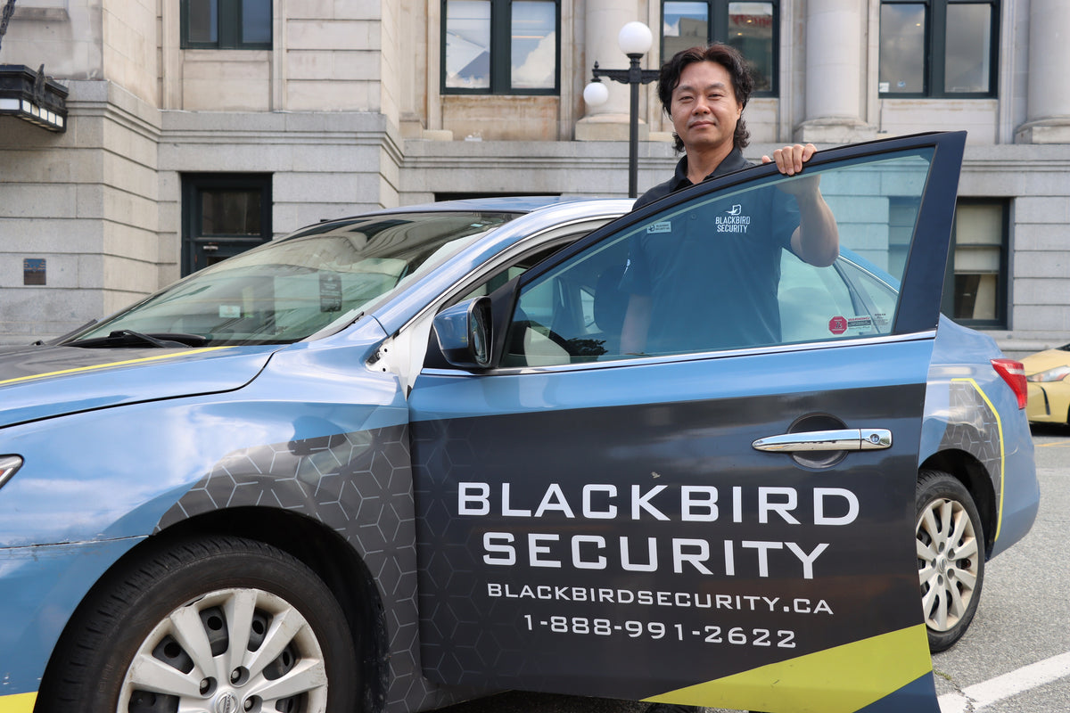 Blackbird Security mobile patrol unit with uniformed guard
