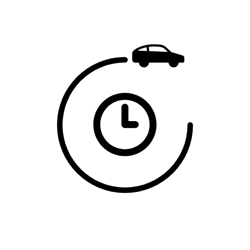 Randomized and scheduled security patrol icon with a car circling around an image of a clock